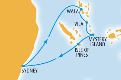 Sydney to Wala to Vila to Mystery Island to Isle of Pines the back to Sydney